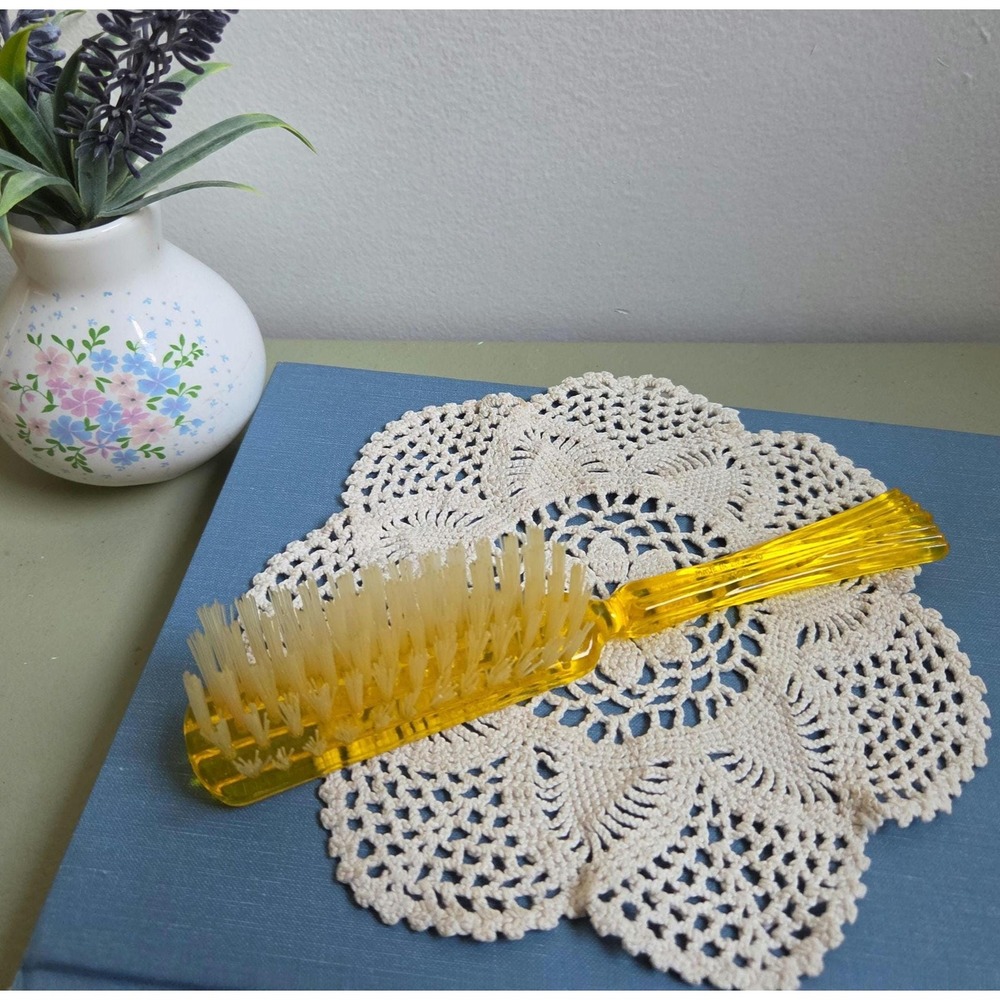 Vintage Yellow Hair Brush Made in England Nylon Retro Vanity Brush